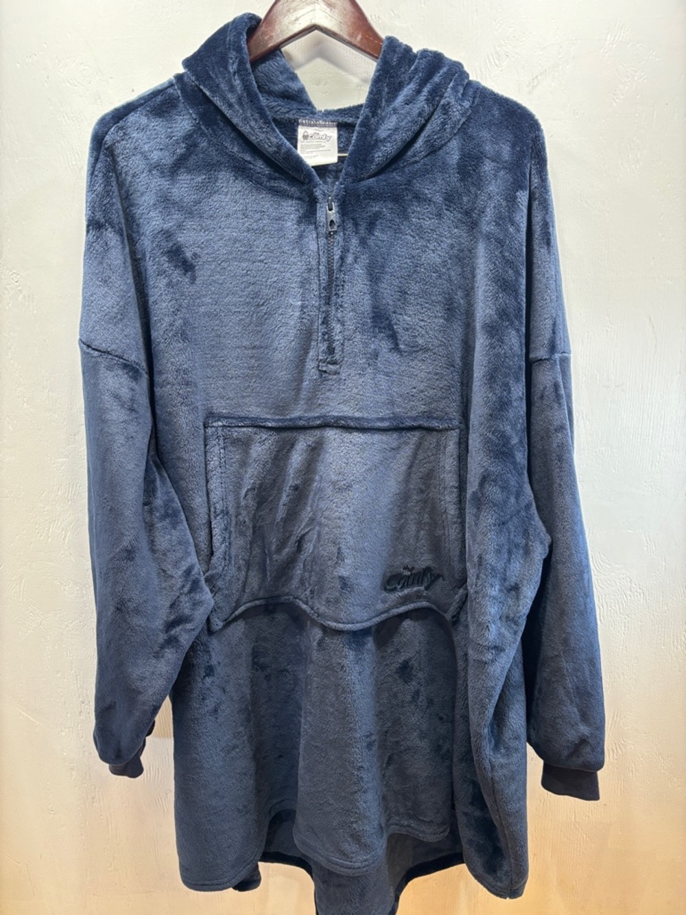 The Comfy Original 1/4-Zip Plush True Navy Wearable Blanket Hooded Kangaroo PKT - Picture 6 of 9